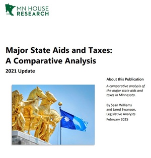 Cover of the Minnesota House Research Department report titled Major State Aids and Taxes A Comparative Analysis